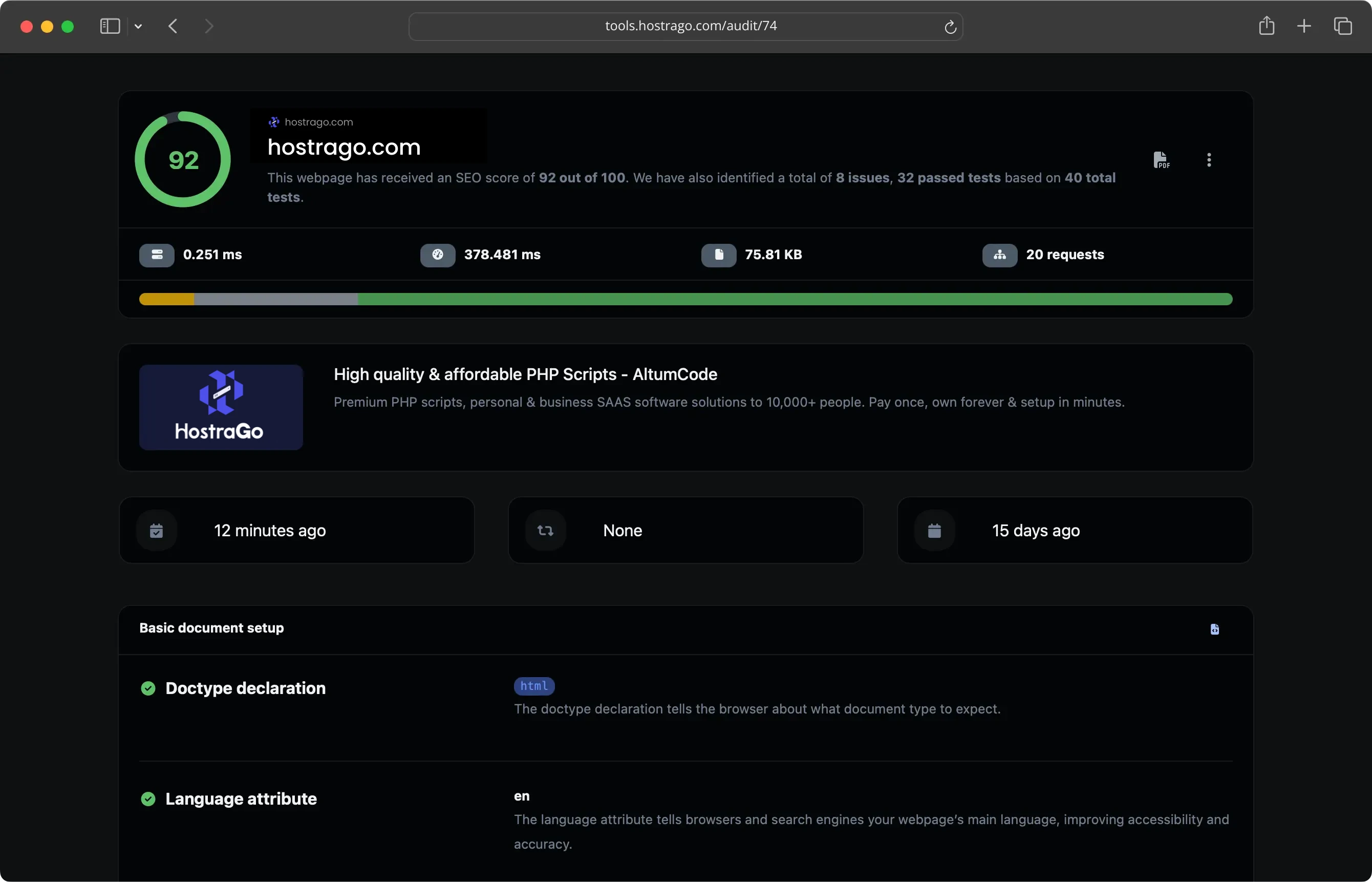 Screenshot of the app dashboard