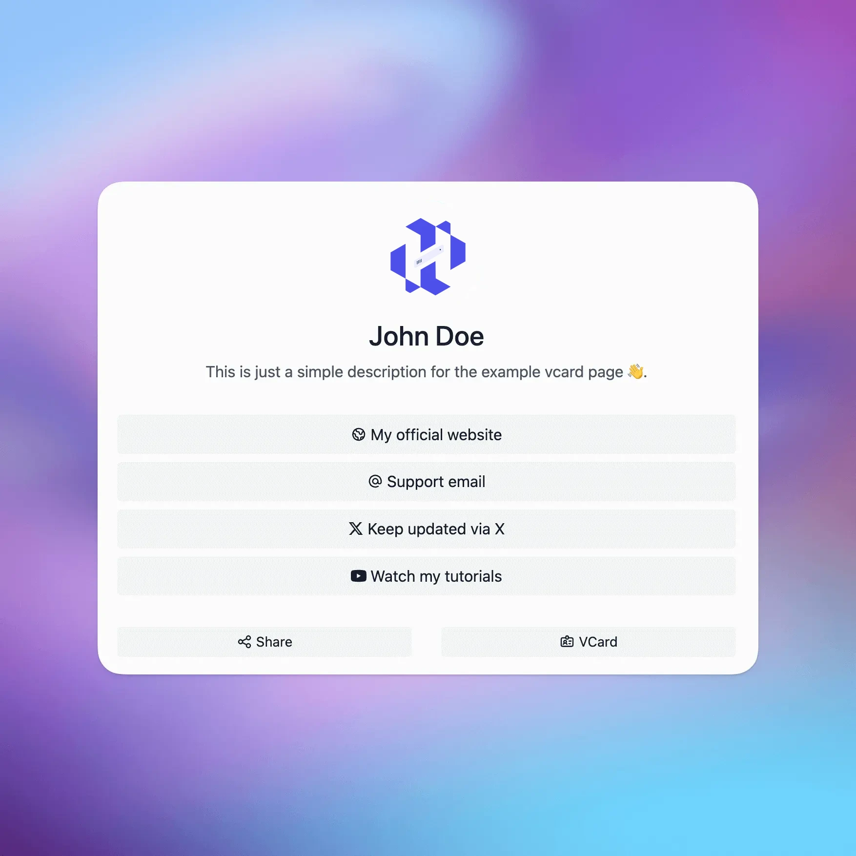 Screenshot of the New York vcard theme