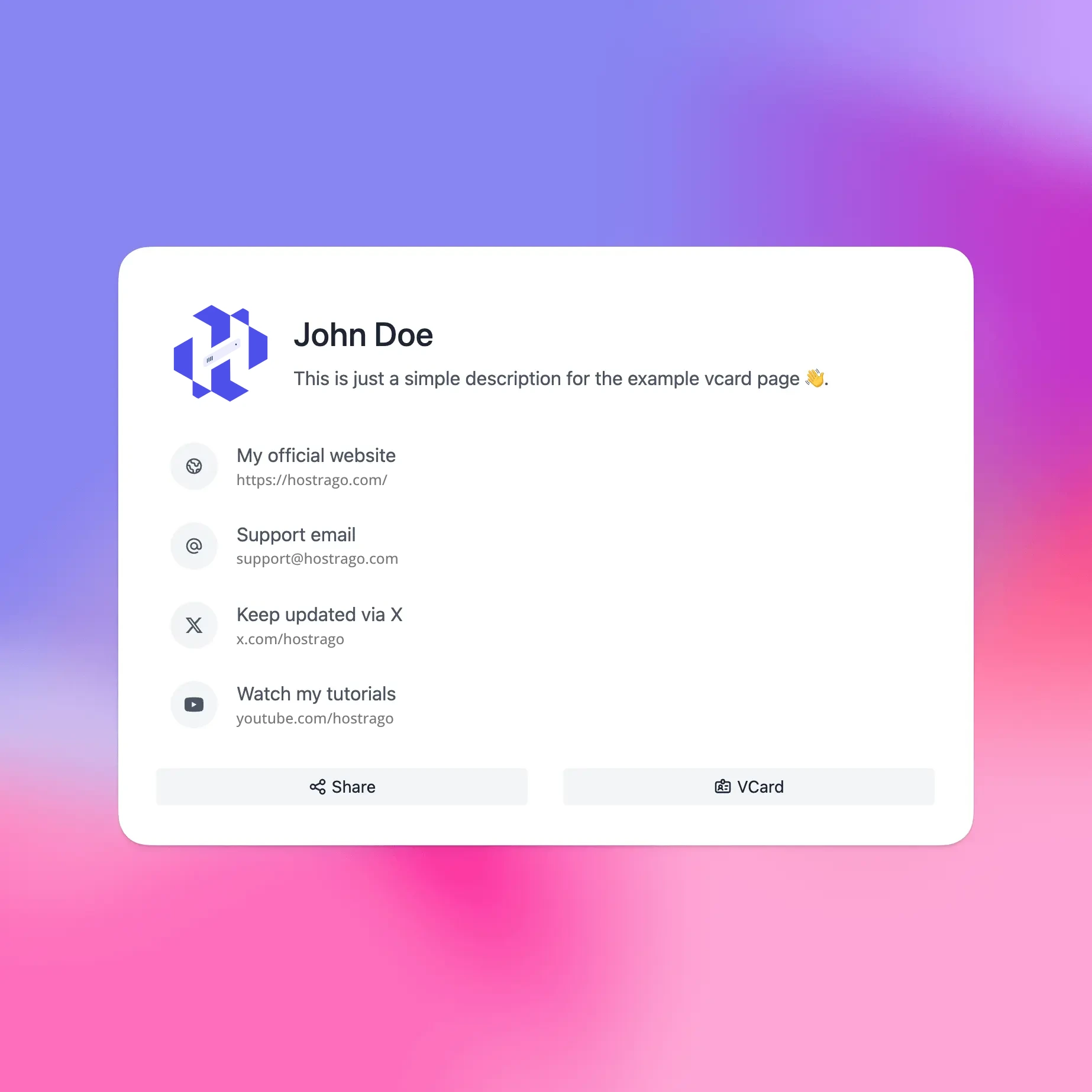 Screenshot of the San Francisco vcard theme